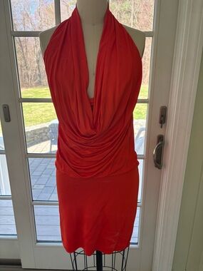 Black Halo Halter Cowl Open Back Dress